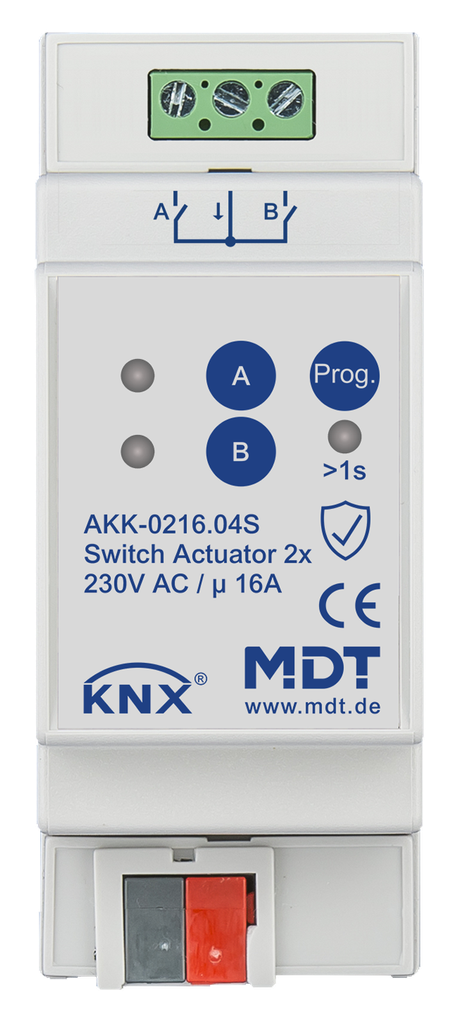 Actionneur 2 sorties KNX, 2 modules, 16 A, 230 V CA, compact, 70 µF