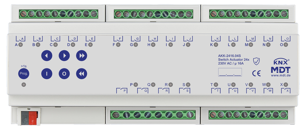 Actionneur 24 sorties KNX, 12 modules, 16 A, 230 V CA, compact, 70 µF